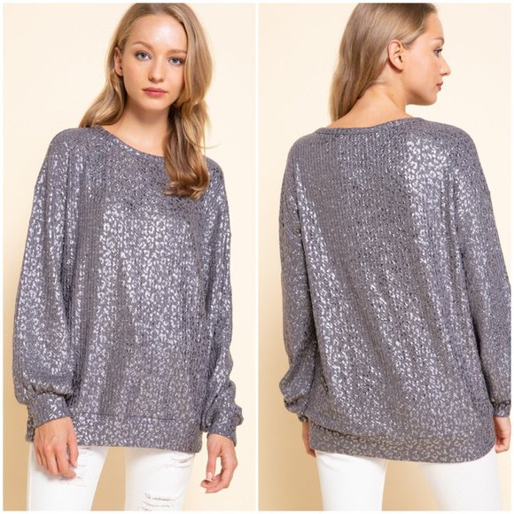 mittoshop Tops - Gray with silver animal print top